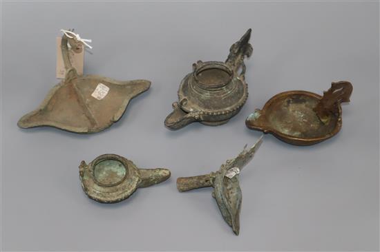 Five Javanese antique oil lamps, probably Majapahit Empire